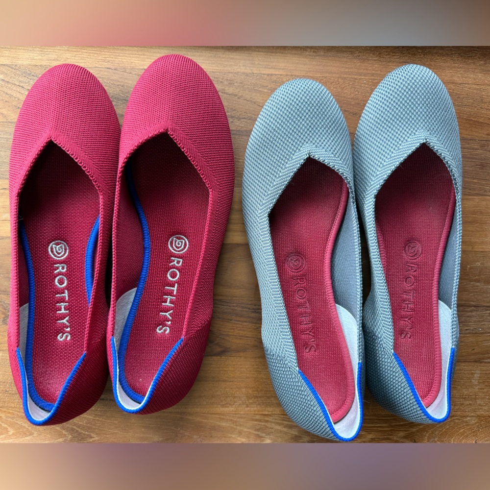 Bundle Of Rothys Ballet Flats Round Toe Size 9.5 Gray and Red EUC